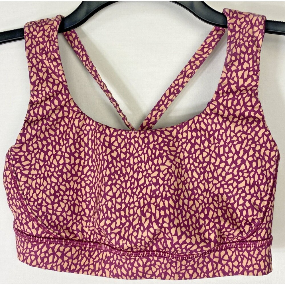 Lululemon Energy Bra Purple/Pink Patterned Size 6 No Pads Strappy Back